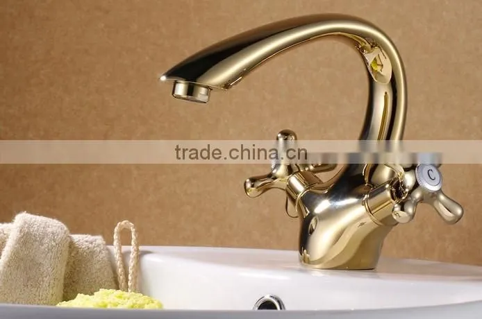 brass dual gold handle basin faucet