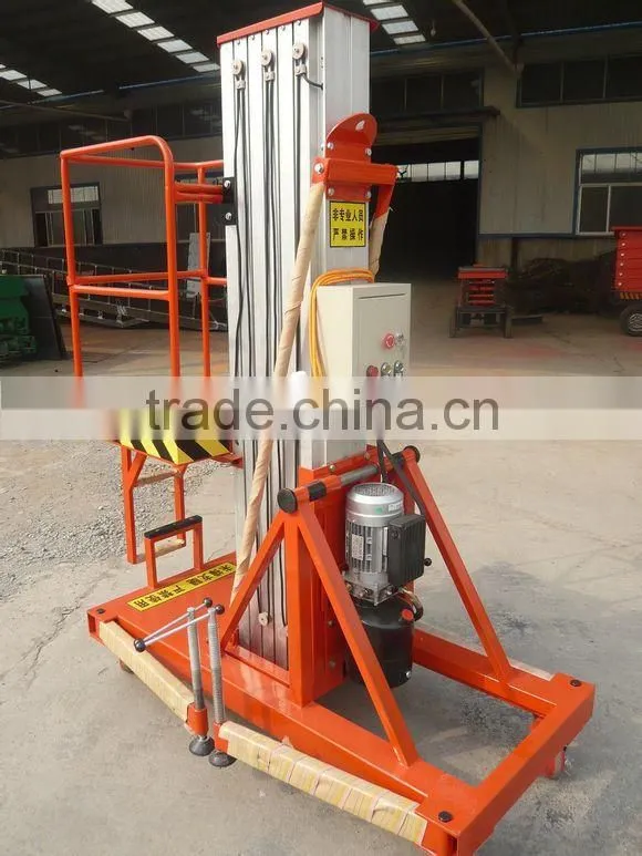 Mobile hydraulic single mast aluminum lift working platform/ hydraulic one mast aluminum alloy telescoping man lift