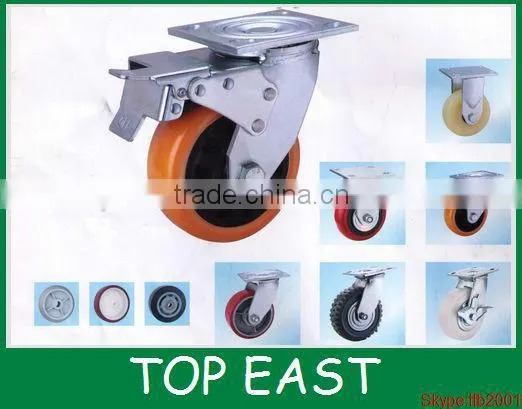Heavy duty PU wheel 200KG load capacity fixed plate casters