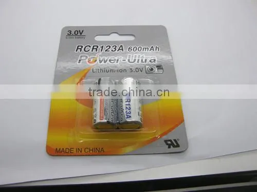 Rechargeable Li-ion 3V RCR123A 600mAh battery