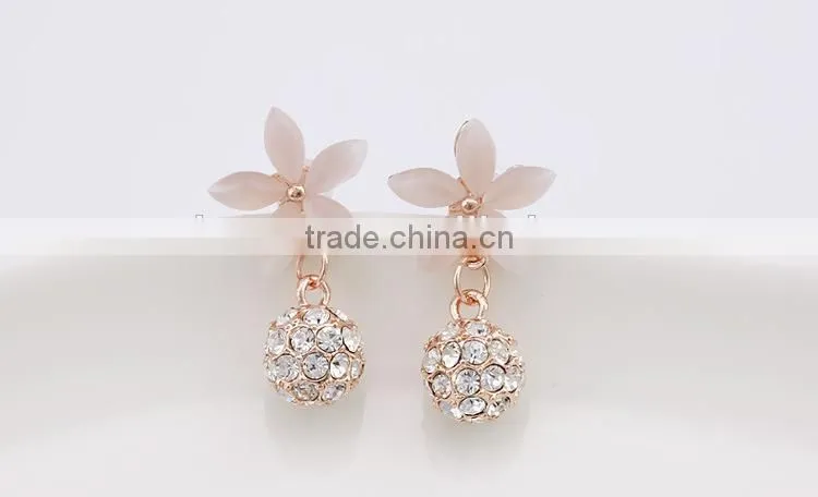 Pink Crystal ball drop Earrings Long Rhinestone Earrings Crystal Rhinestone Flower Dangle Earrings