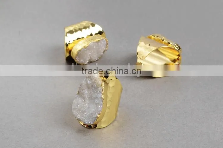 High Quality White Agate Druzy Stone Jewelry Cuprum Rings Coated Druzy Cuff Rings
