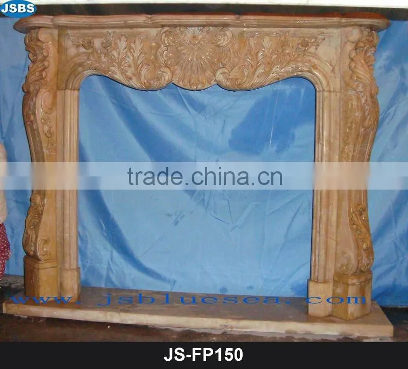 Stone carving of white fireplace mantel