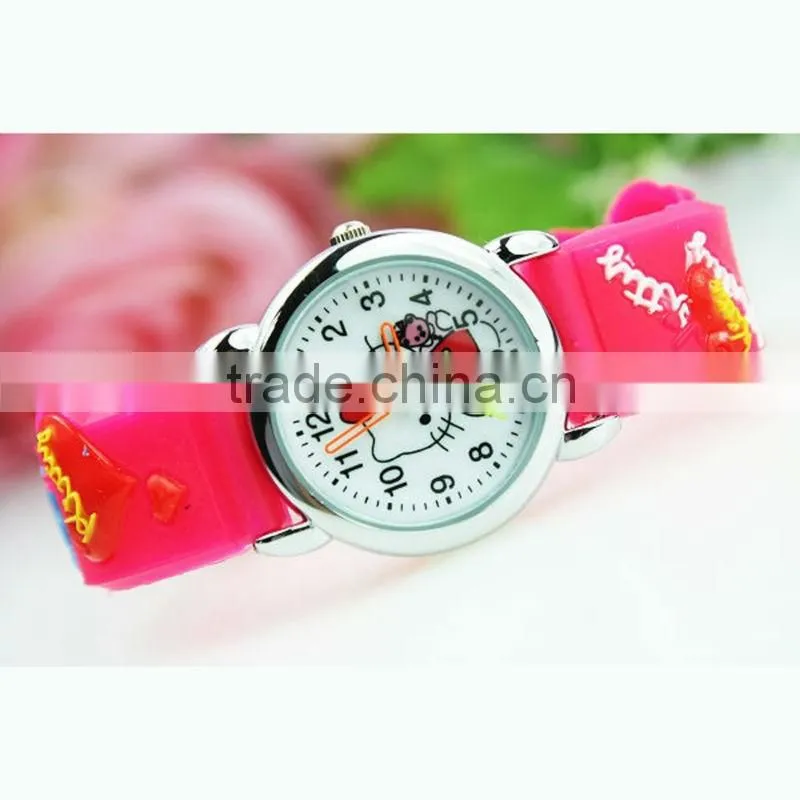 Adorable child's timepieces, hello kitty face girl's watch, popular vogue 3D silicone strap kid's watch