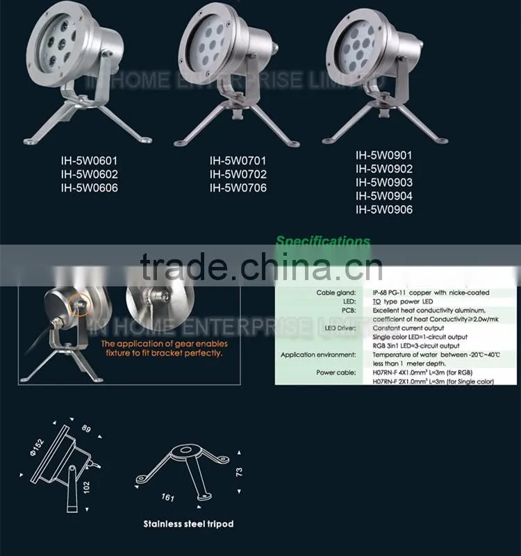 High quality IP68 underwater light, ss316 3w led underwater fountain light