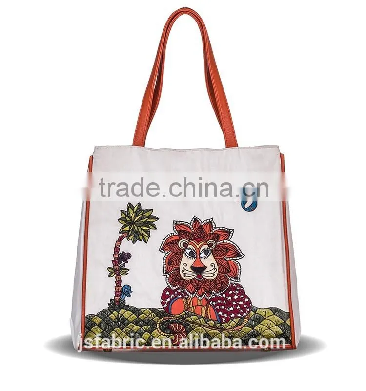 Constellation Series Embroidery And Printed Cotton Leo Women Shopping Shoulder Bag