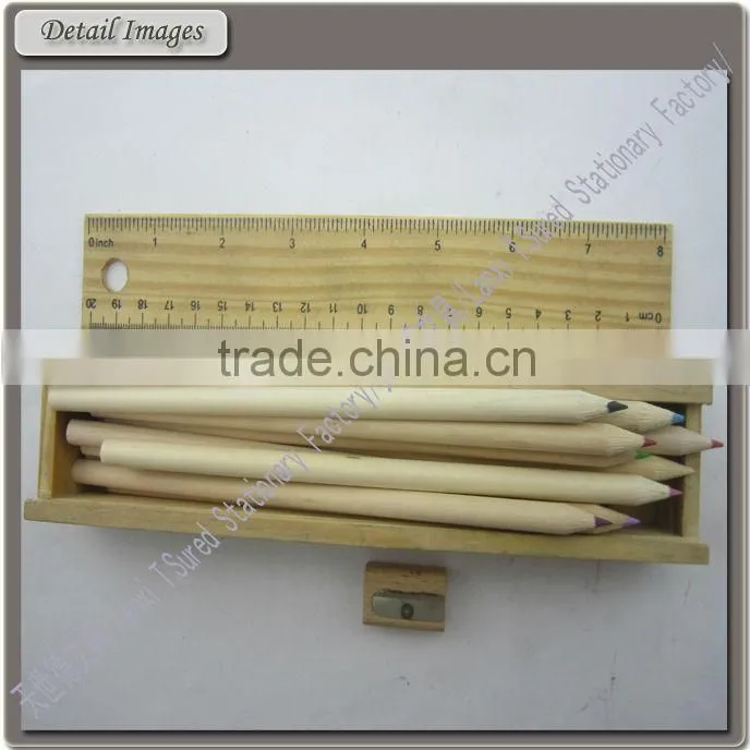 Wooden Color Pencil Set, Sharpener & Ruler