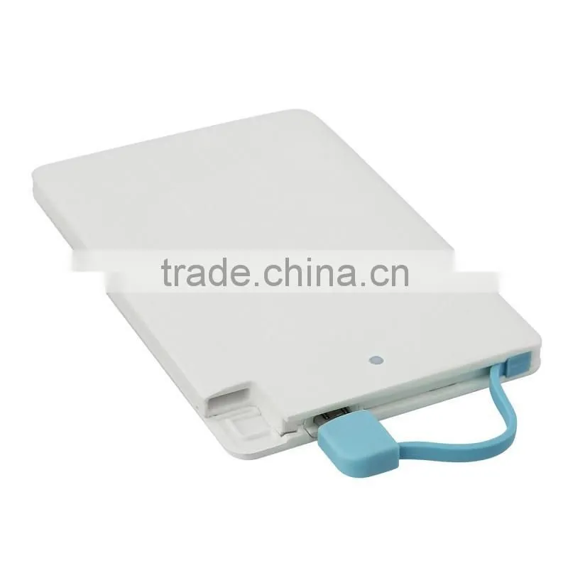 2016 hot promotional gift custom logo 2500mah portable ultra thin credit card size power bank battery pack charger
