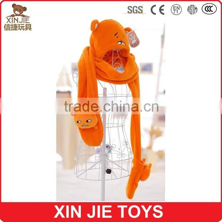 Animal Plush head Hat With Long Scarf Gloves Paws