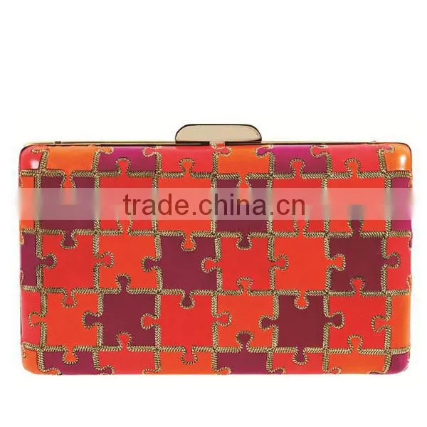Hard shell women's bags, Puzzle Pieces Printed evening bags EV1129
