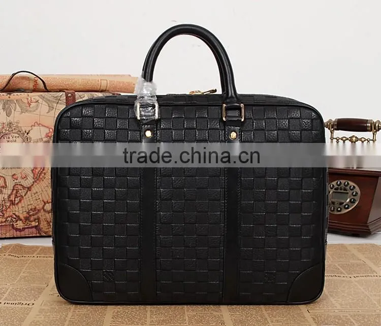 Factory price briefcase men's woven briefcase PU leather bag with tote