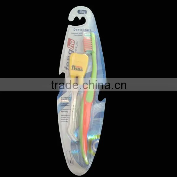 Adult Nylon soft toothbrush with tooth shape dental floss and toothpick
