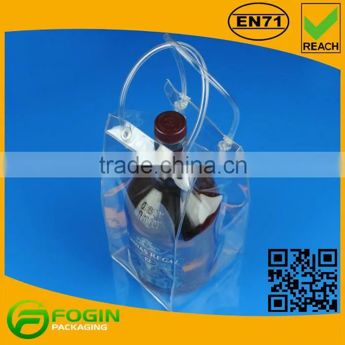 Durable Plastic PVC Water Resistant Chiller Cooler Wine Bottle Ice Bag with Tube Handles