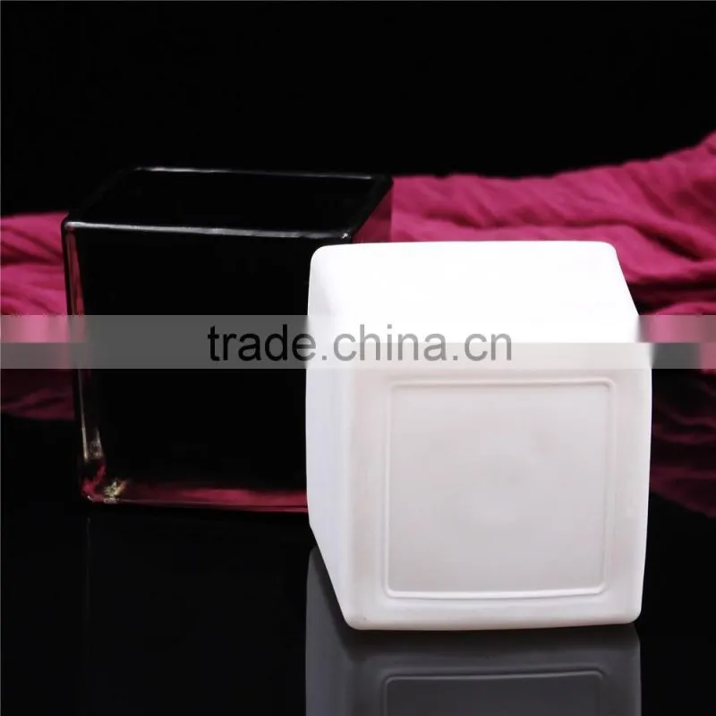 2016 unique high quality square glass candle holders with bamboo lid