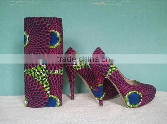 2015 china wholesale Hot selling ankara wax high heel shoes /party shoes /wax shoes and bags