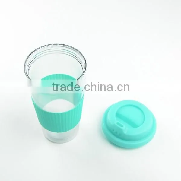 Double Wall PP Plastic Coffee Travel Mug With Silicon Band