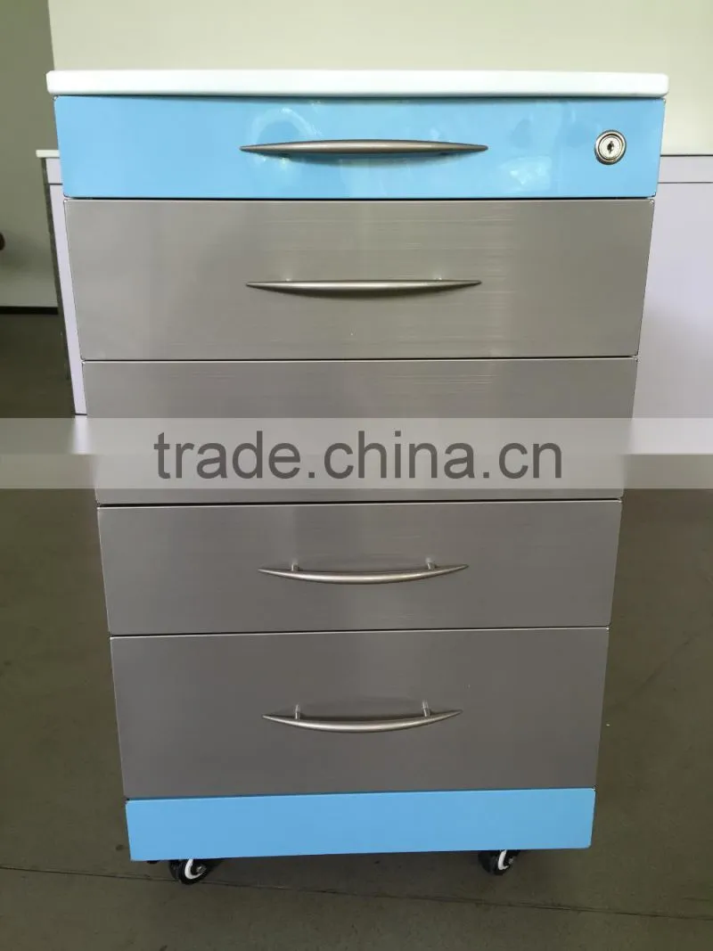 Dental trolley, stainless steel mobile cabinet with ABS trays