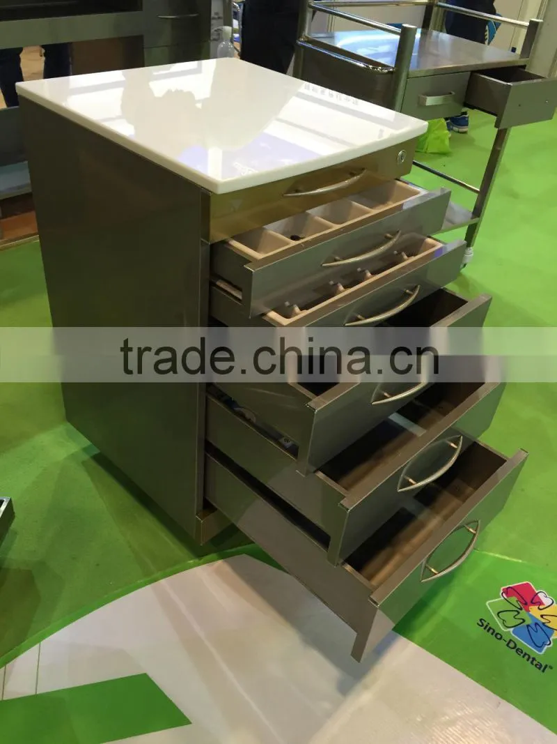 Stainless steel dental cabinet with drawers, medical trolley
