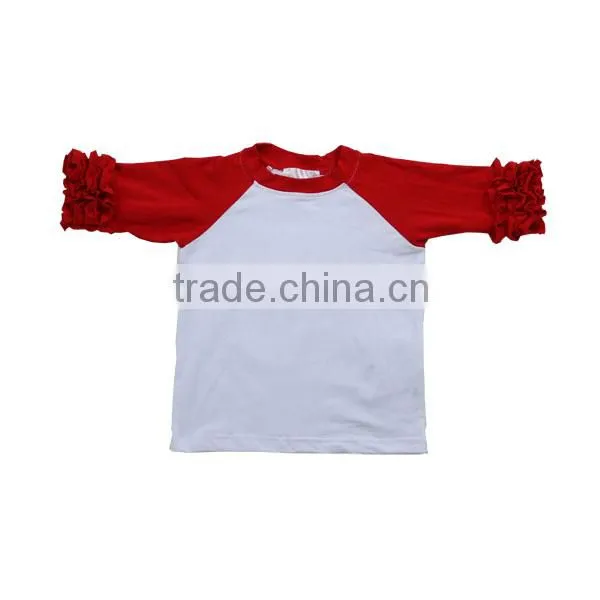 wholesale children's boutique clothing kids tshirt round neck ruffle raglan shirt deisgn children t shirt