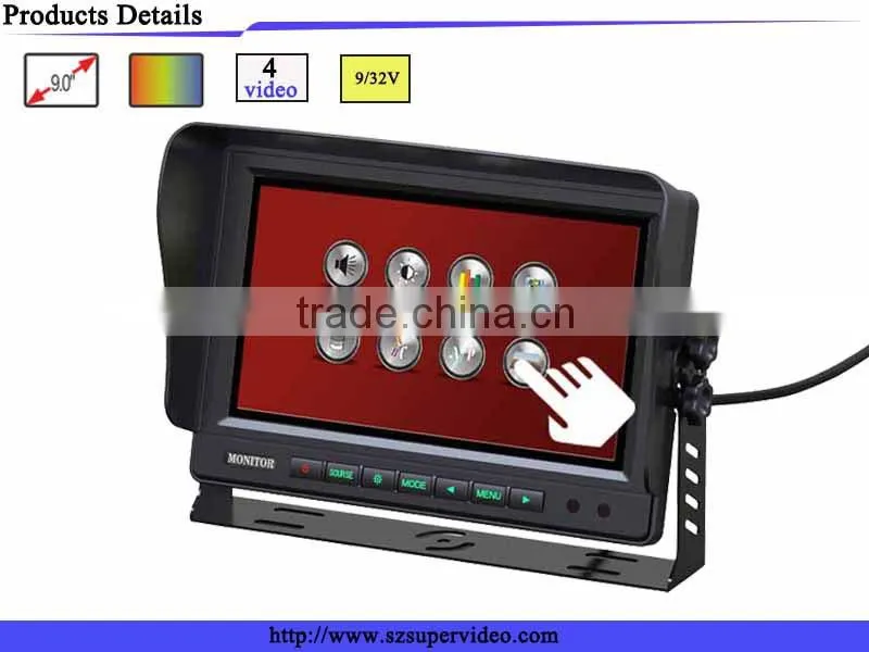 9" HD Car TFT LCD Color Touch Monitor Screen Rearview Display Backup Camera Monitor System for Truck Trailer Bus 4 Video Inputs