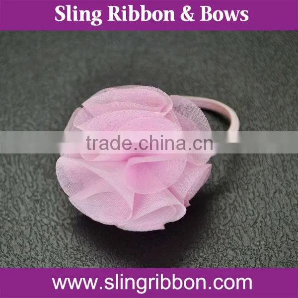 Hot Sale Pink Chiffon Flower With Elastic Loop