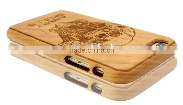 Universal Angry SKULL Engraving Durable wood protected cover for Iphone 6 in two parts