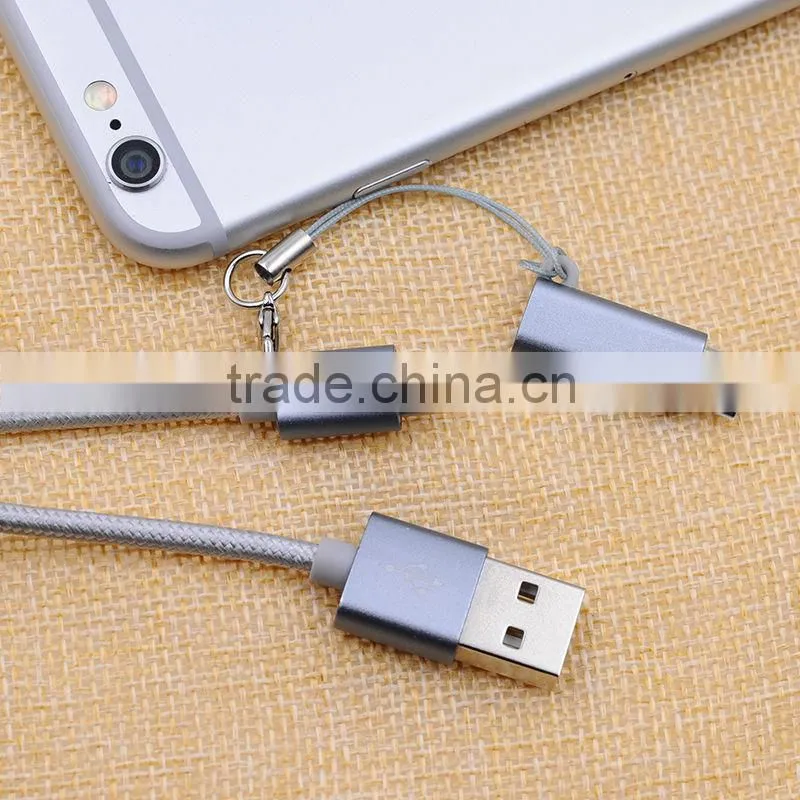 PNGXE fast charge usb extension double sided micro usb data cable for samsung and for iphone 2in1 mobile phone charger cable
