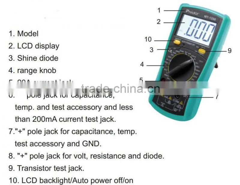 ProSkit MT-1280 High Quality 3 1/2 Digital Multimeter Test Resistance,Capacitance,Temperature