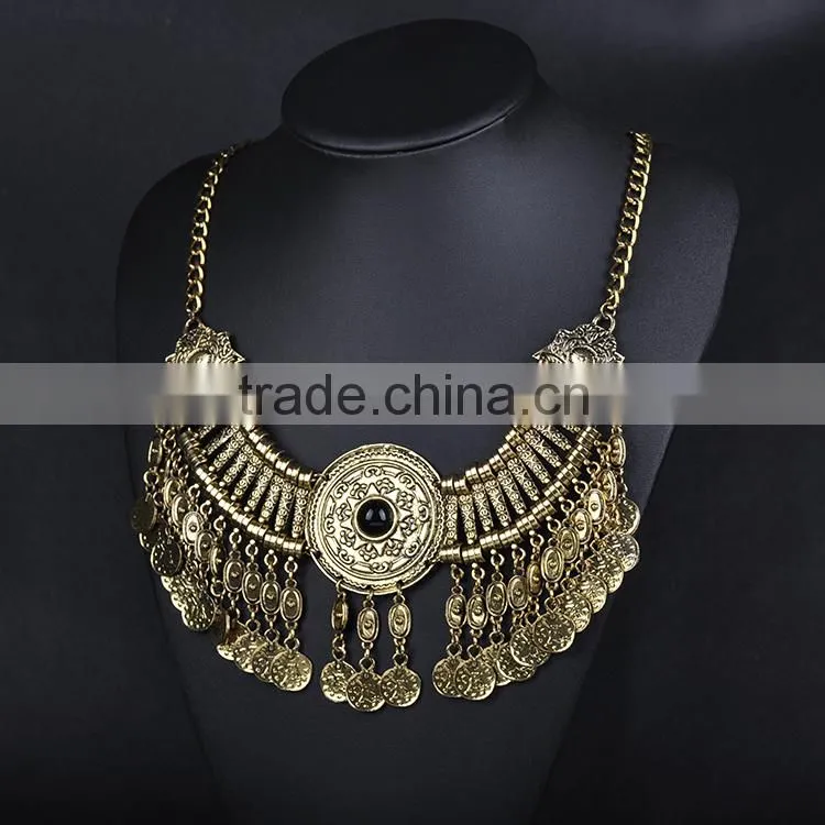 Trendy vintage alloy tassels coin necklace