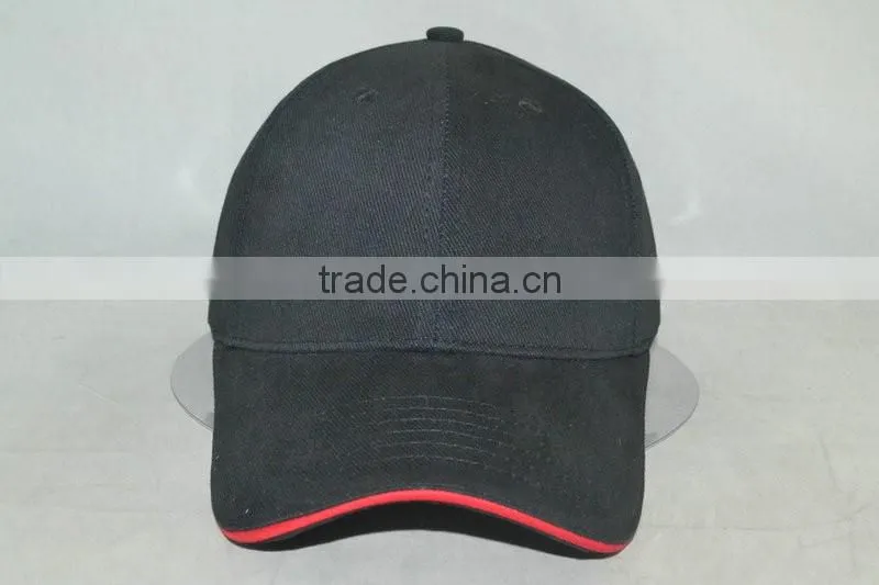 Heavy brushed cotton 10x10 black blank cap with red sandwich bill