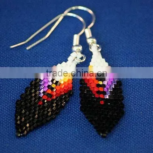 Beaded feather earrings body piercing jewelry