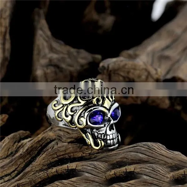 gothic engraved rhinestones surgical stainless steel skull ring for man