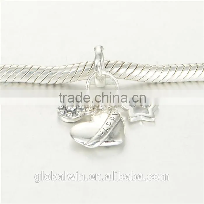 Heart Bracelet Charms European Charm Bracelet Necklace 100% Real 925 Sterling Silver S219 Aaa Cubic Zirconia