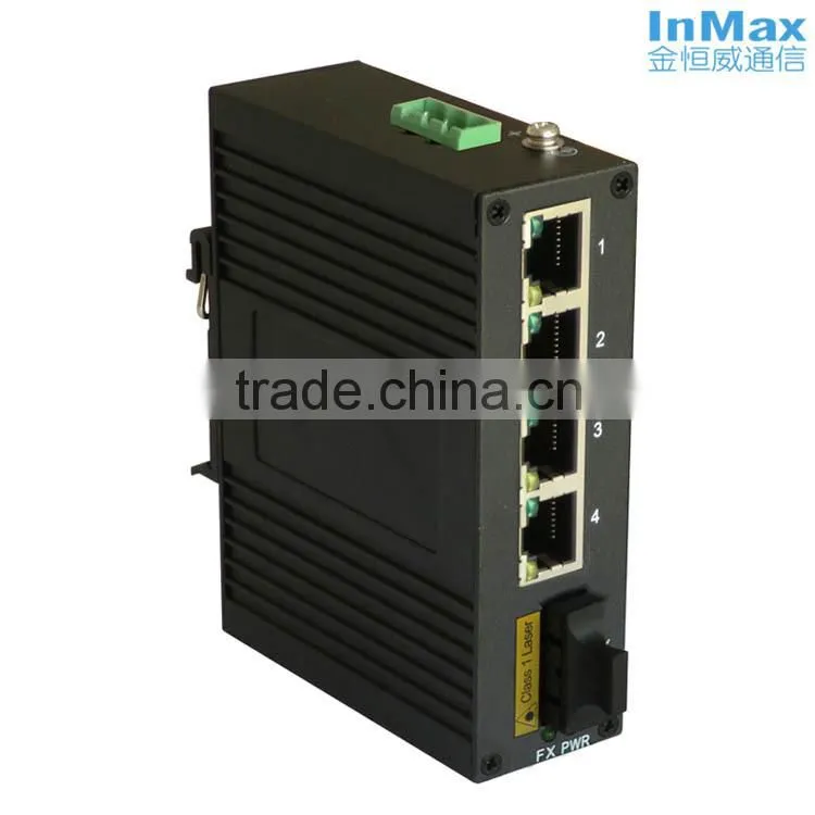 good quality 5 Port 1F+4T Industrial Fiber optical switch, 4 ports fiber optic media converter i305A