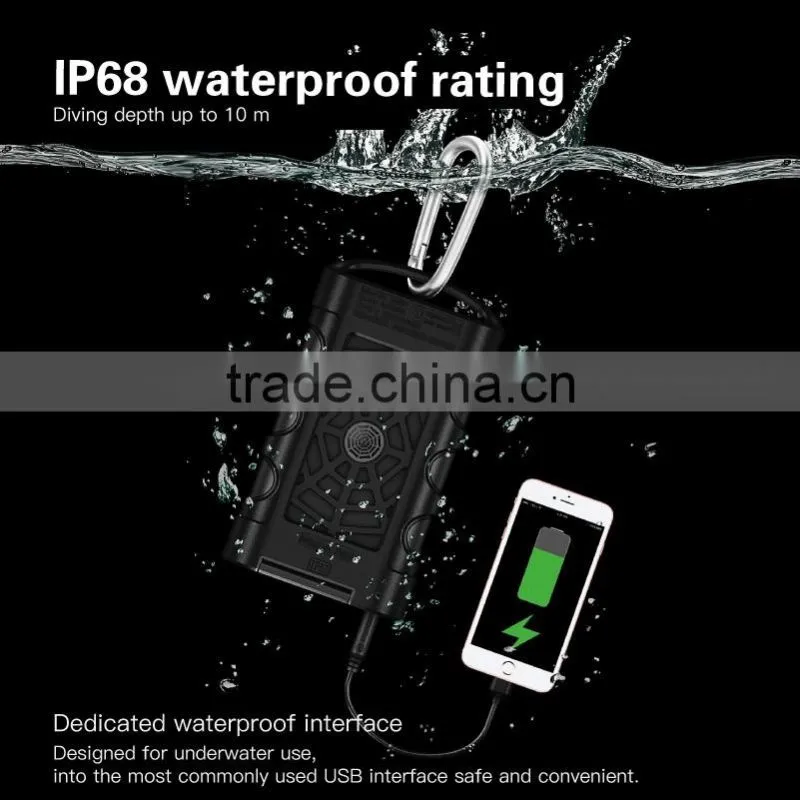 Solar waterproof 10000mA mobile power bank with LED light