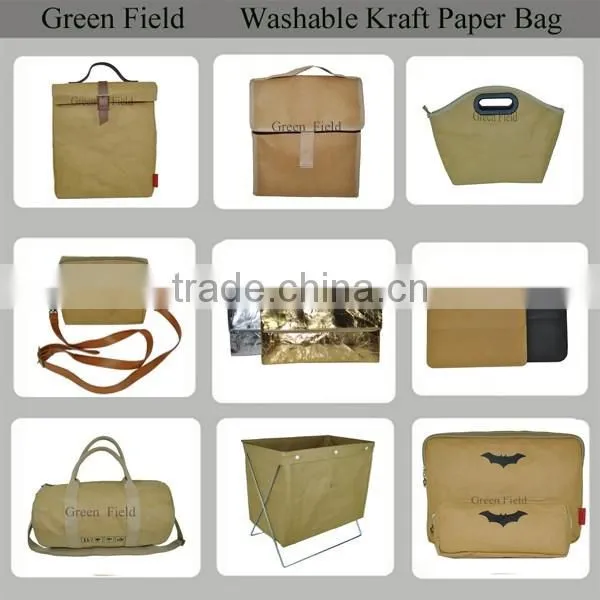 Lunch bag foldable washable kraft paper lunch cooler bag