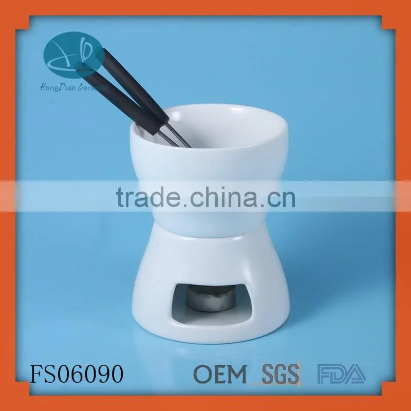 innovative chocolate fondue set,custom ceramic fondue set with candle and forks