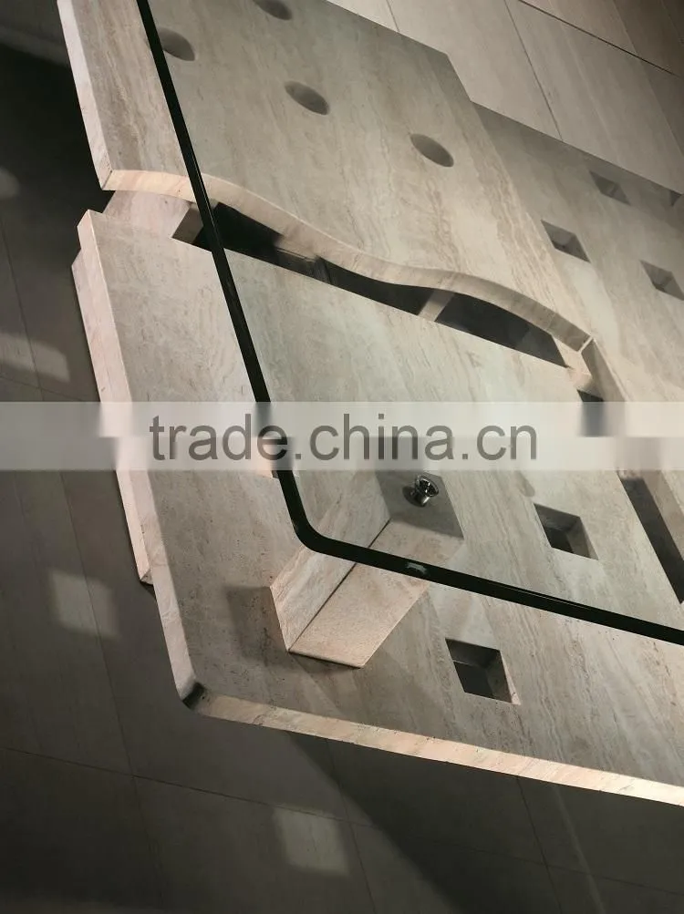 Modern Luxury Travertine base Glass Top Coffee Table