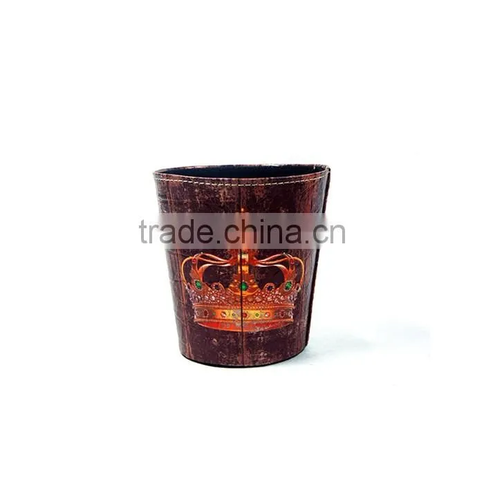 Newest Elegant Crown Print Waste Bin Faux Leather Trash Can