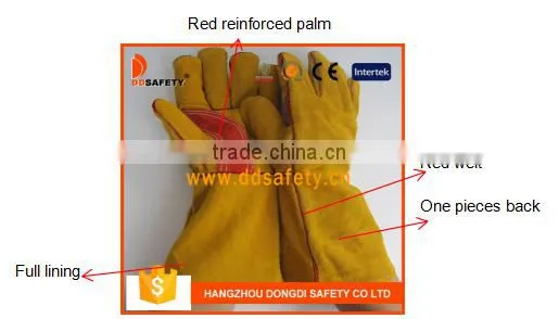 DDSAFETY China Wholesale Yellow Cow Split With Red Reinforced Palm Welding Glove