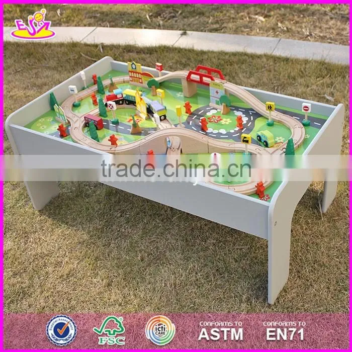 2017 New design educational kids activity toys wooden train table set W04C070