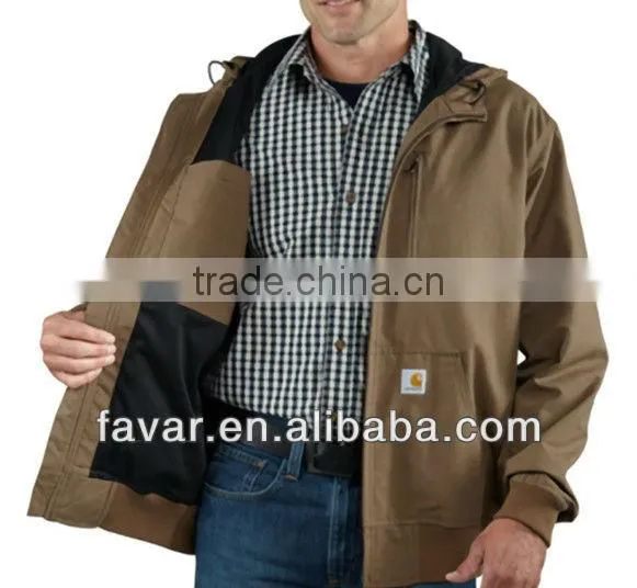 Mens Canvas Quilted Hooded Winter Worker Jacket Bomber Jacket