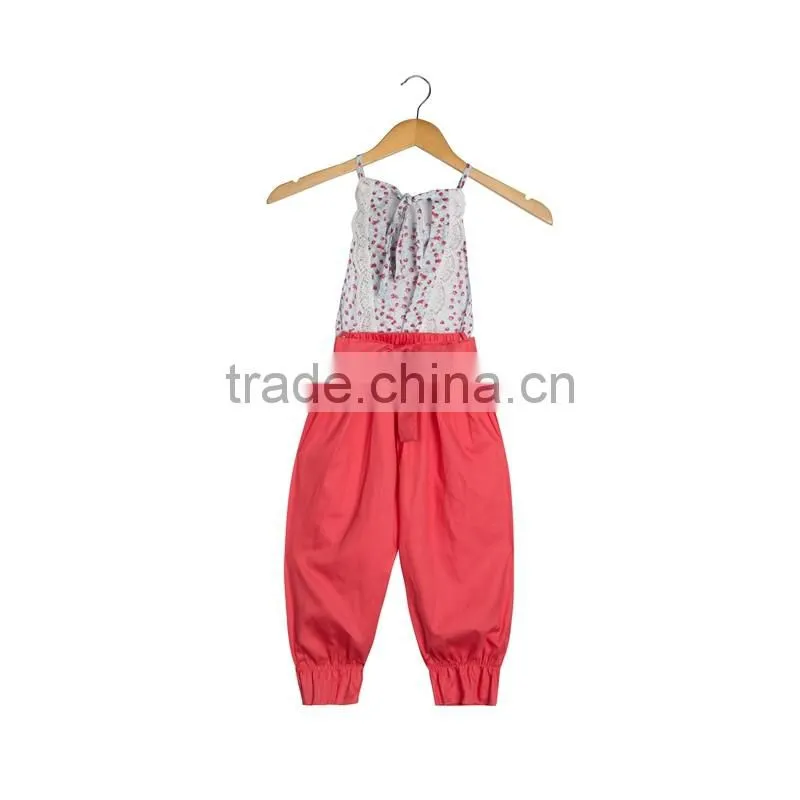 Wholesale Chiledren Flower Pattern Suspender Trousers Baby Clothes Romper Lace Jumpsuit For Girls