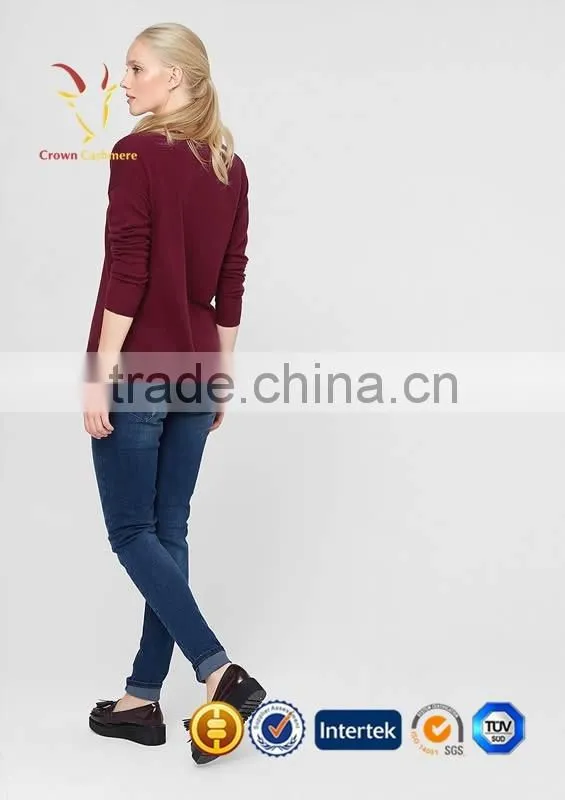 Women Red V Neck Cashmere Sweater Tops