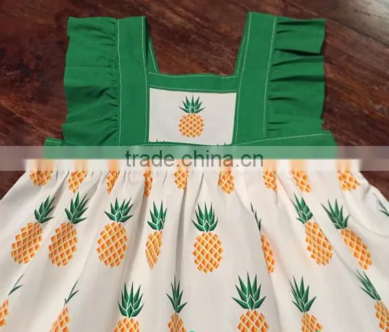 Pineapple Print Girls Pinny Dresses Summer Dress Newbron Frill Baby Frock Designs
