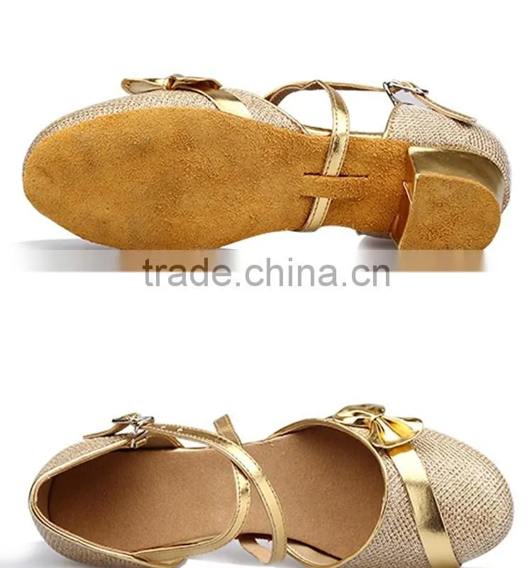 Girls Kid Buckle Strap Ballroom Modern Latin Dance Shoes Child Bowknot Colorful Closed Toe Low Heel Shoes