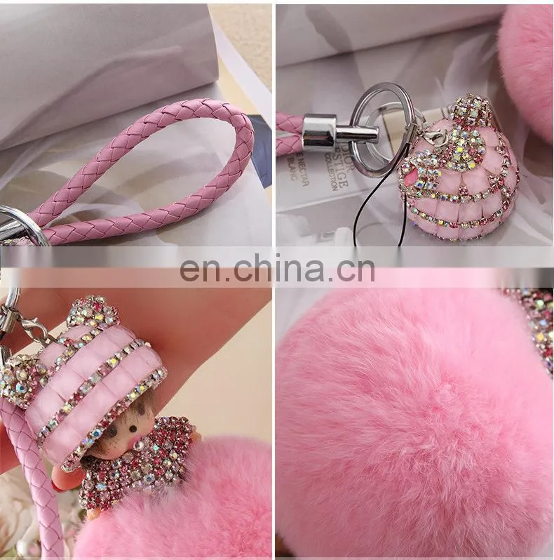 Fashion Cute Fur Accessory Real Rabbit Fur Monchhichi Keychain