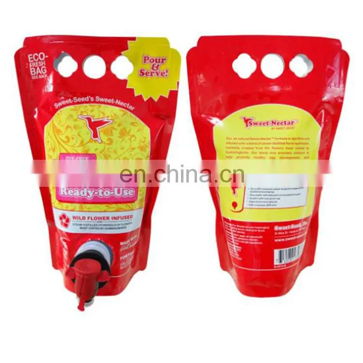 Factory Price Food Grade Spout Pouch /Reusable Stand Up Aluminium Foil Wine Bag With Spout Tap