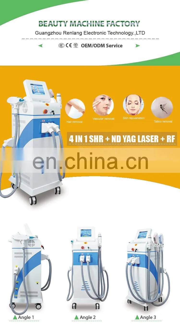 4 pcs 360 hair removal + Magneto optic +ND YAG laser +RF 4 in 1 machine for wrinkle removal tattoo removal