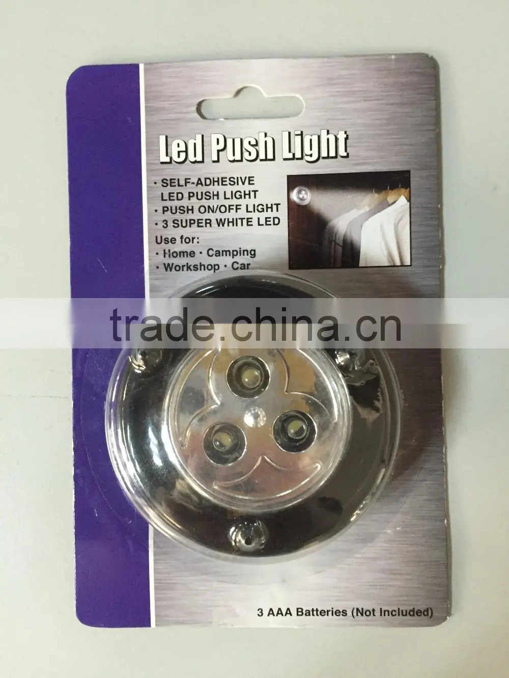 Stick On Night Light Lamp 3 super white led workshop use battery operated push button switch light